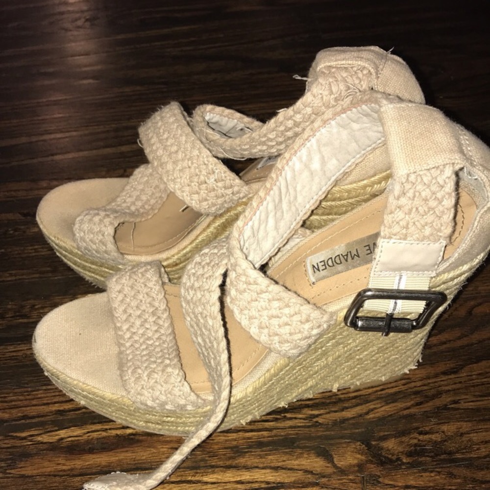 Beige strappy wedges